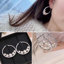 Load image into Gallery viewer, 蘇聯鑽大圈圈天然珍珠耳環
