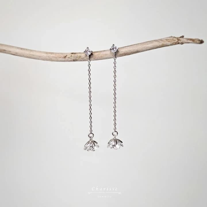 Rachel蘇聯鑽小花垂墜式耳針～全手工製作