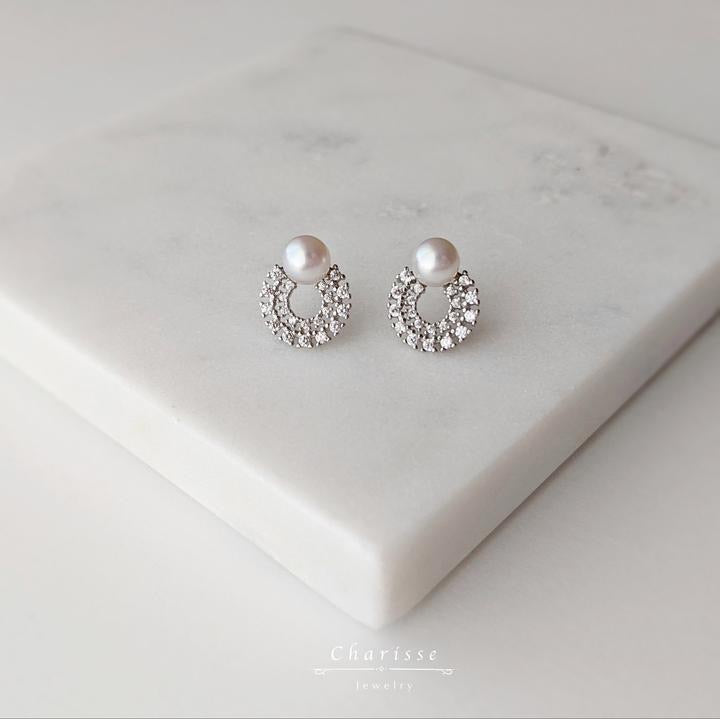 雙層小花圈珍珠耳環925純銀耳針