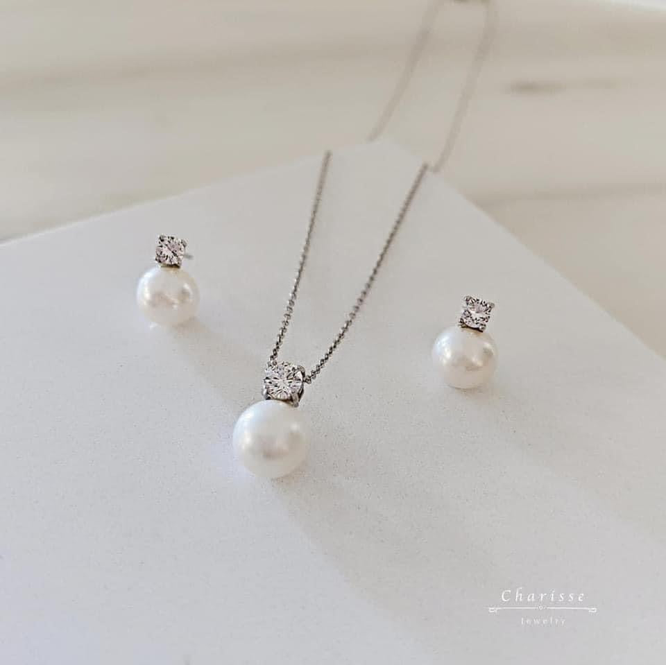 經典黛妃款手工珍珠耳針項鍊組
